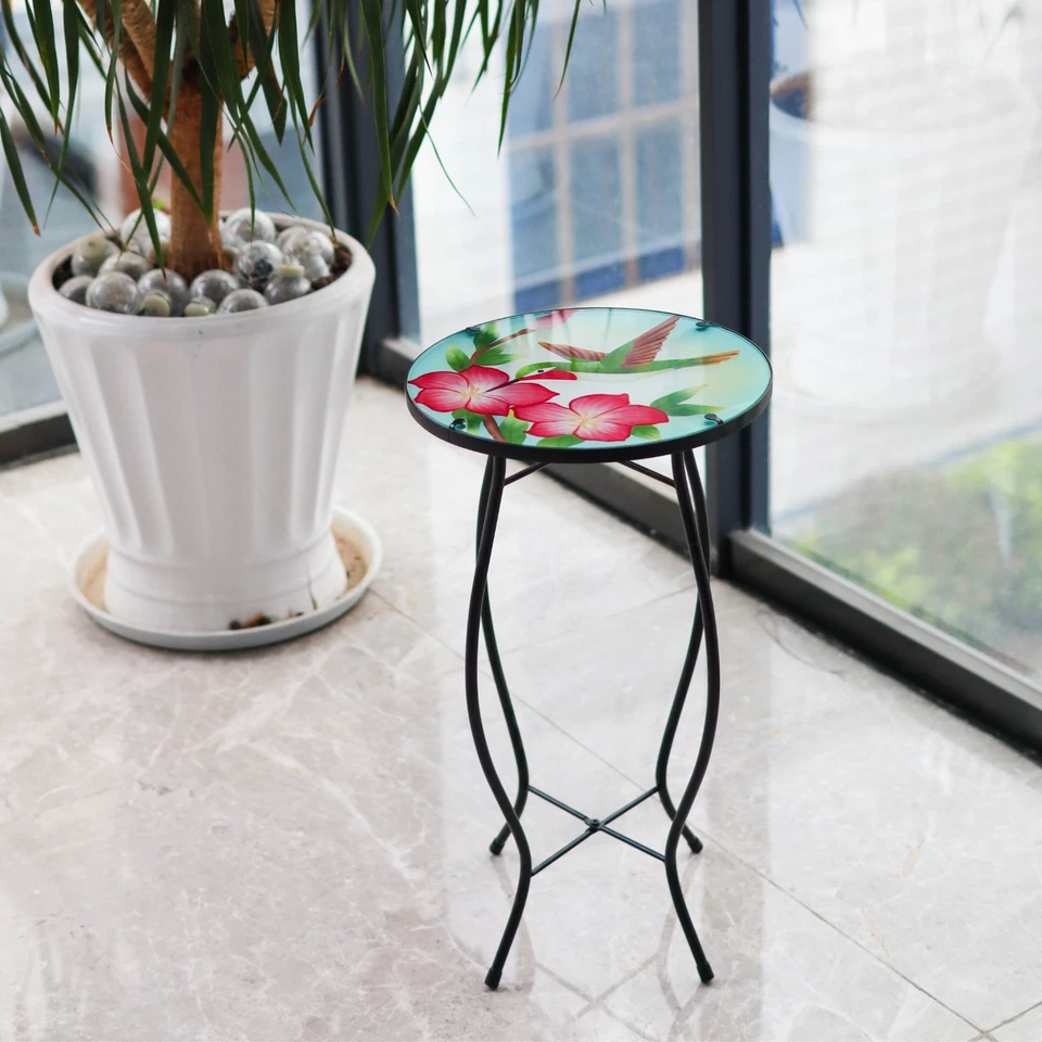 Iron Glass Round Mosaic Design Table Garden Patio Flower Plant Stand Miss Screw