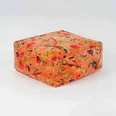 Orange Bird Printed Velvet Square Ottoman Cover Throw Big Size Ottoman Cover - Image 1 of 2