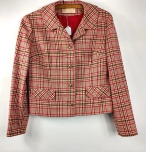 Pendleton Virgin 100% Wool Red Olive Green Tan Plaid Blazer Jacket Waist Length - Picture 1 of 5