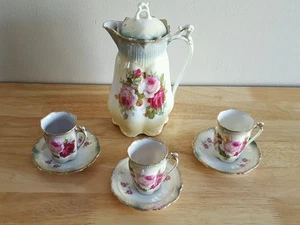 Antique FG Germany Tea Set of 3 Teacups and 3 Saucers with Teapod - Picture 1 of 5