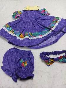 Purple dress with Easter eggs dress, panties, & headband--fits 15" dolls--OOAK - Picture 1 of 3