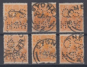 AUSTRALIA 1915 KGV 4d. ORANGE PERFIN ‘OS/NSW’ (x6) USED (ID:131/D64266) - Picture 1 of 1