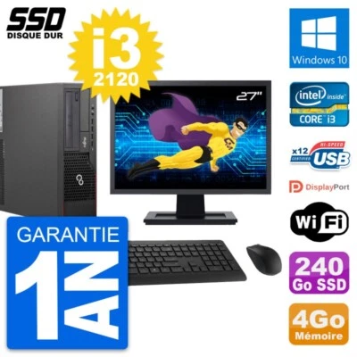 PC Fujitsu E700 E90+Dt Pantalla 27" Core i3-2120 RAM 4Go GB 240Go Windows 10 Wi - Imagen 1 de 3