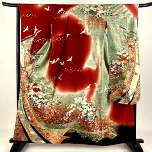 Japanischer Kimono SEIDE "FURISODE", +Obi-JIME,Rowel,the Gold/Sil leaf,L5'3"..M..4412 - Bild 1 von 18