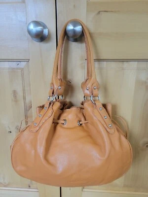 Bolso de Hombro Hobo de Cuero Suave Naranja-DESMO ITALIA USADO Borde de Puntada ~ 9" H D Foto 1 de 4