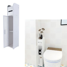 Slim White PVC Bathroom Cabinet Shelf Cupboard Storage Toilet Unit Free Standing