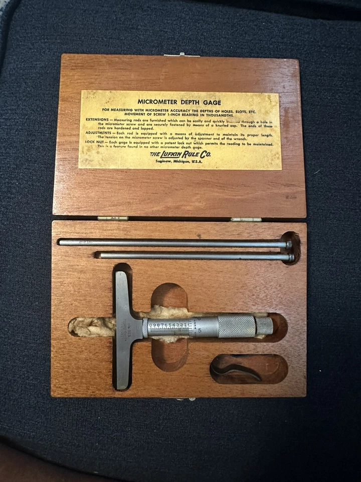 LUFKIN 工具美国微米计深度计套装编号 513 原装木盒,状况良好! — 第 1/1 张图片