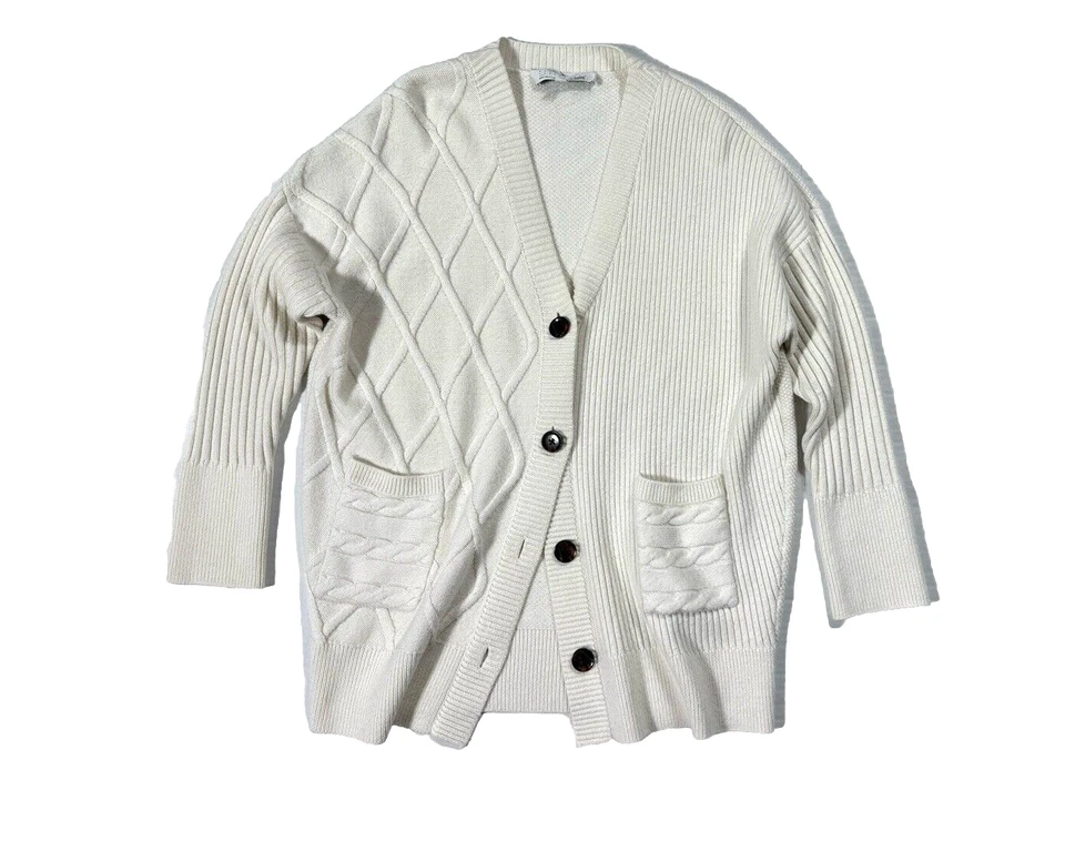 Osman Yousefzada Collective Ivory Oversize Cardigan Sweater Cream $485 Small - Image 1 of 4