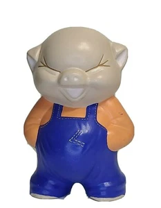 Ceramic Anthropomorphic Pig Farmer in Blue Overalls Hand Painted Squinty Eyes - Picture 1 of 7