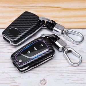 Carbon Fiber Key Case Shell Holder Key Chain Cover For Toyota RAV4 Camry C-HR - Picture 1 of 8