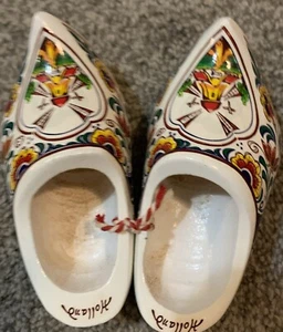 Pair Dutch Clogs Miniature Windmill White Holland Collectible Wooden(L4) - Picture 1 of 6