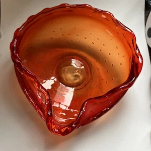 Vintage Art Glass Amberina Bullicante Controlled Bubble Ruffled Edge Ashtray - Picture 1 of 6