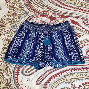 Dark Blue and Turquoise Boho Tassel Shorts - Picture 1 of 3