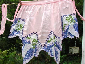 Medio Delantal Vintage LILA Pañuelo Dobladillo Semi Transparente Rosa - Imagen 1 de 4