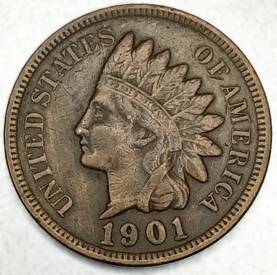 1901 Indian Head Cent Penny- XF Details, Full Liberty Free Shipping- 1464 - Image 1 of 2