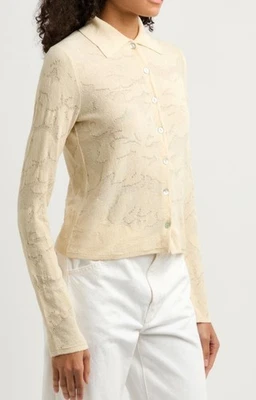 Top Vince para mujer XS mezcla de algodón italiano marfil texturizado floral abotonado preppy Foto 1 de 4