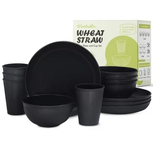 Wheat Straw Dinnerware Sets for 4, Kitchen Unbreakable Wheat Straw Plates and... - Picture 1 of 7