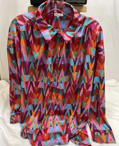 Jodifl seidige Bluse mit Knopfleiste Gr. Large mehrfarbig bedruckt - Bild 1 von 5