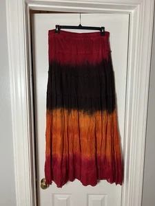 Maxi Falda New Directions Algodón Boho Campesino En Niveles Cottagecore Tie Dye Ombré M - Imagen 1 de 7