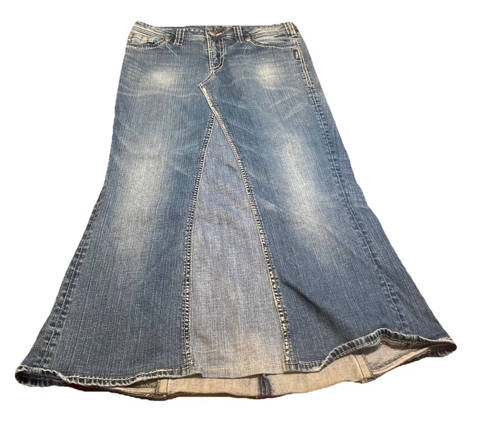 Maxi Falda Denim Silver Jeans Co Suki Talla 31 Azul Punto Pesado Bordado Pkts Foto 1 de 4