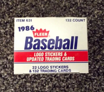 1986 Fleer бейсбол обновленная коробка из 132 карт и 22 логотип наклейки из запечатанного футляра - Изображение 1 из 2