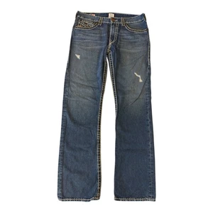 True Religion Ricky Super T Jeans 33x32 Distressed Flap Bootcut USA Y2K Style - Picture 1 of 15