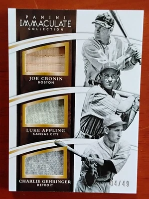 2015 Panini Joe Cronin Luke Appling Charlie Gehringer Game Used Bat Jersey Relic - Image 1 of 2