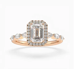 Anillo de boda de diamantes talla esmeralda de 1,45 quilates de oro rosa de 18 k creado en laboratorio con certificación IGI - Imagen 1 de 9