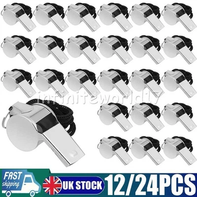 12/24PCS Whistle Customised Engrave Referee Football Sports Metal Silver School - Image 1 of 4