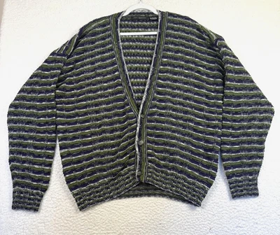 Cárdigan tejido lana verde púrpura grande vintage de Jhane Barnes para hombre años 90 Foto 1 de 4