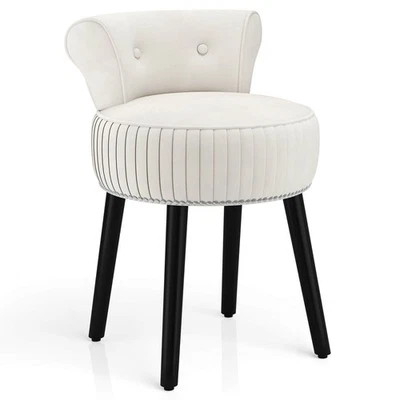 Velvet Vanity Chair with Back Tufted Low Back and Solid Wood Legs for Bedroom - Image 1 of 4