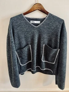 ZARA DAMEN CARDIGAN MIT KONTRAST ZIERNÄHTEN FALLEN LANGARM & SCHAL XL - Bild 1 von 7
