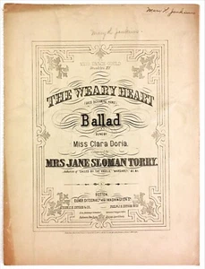 Noten The Weary Heart Mrs Jane Sloman Torry Antik 1843 1873 - Bild 1 von 4