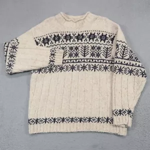 VINTAGE Roll Neck Sweater Mens Medium Ragg Wool Silk Cowichan Chunky Fishermans - Picture 1 of 9