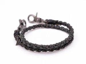 22" Cool Black Braided Leather Rocker Biker Jeans Keychains Key Wallet Chain - Picture 1 of 10