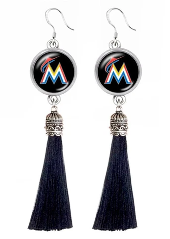 Miami Marlins Earrings Baseball Tassel Fish hook Dangle Earrings FREE SHIPPING Cover