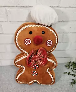 Gingerbread Man Boy Baker Plush Throw Pillow Christmas Decor Peppermint 17" NEW - Picture 1 of 7