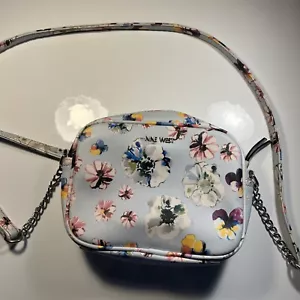Nine West White & Blue Multi Color Floral Bag Handbag Tote Purse Crossbody - Picture 1 of 9