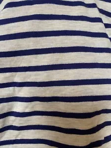 Striped Fabric Rayon Spandex Jersey Navy Blue Beige Stretchy One Yard - Picture 1 of 5
