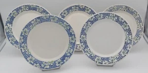 5 ASSIETTES PLATES FAIENCE OXFORD FRANCE D23,5cm DECOR ART DECO BLEU & VERT 1930 - Imagen 1 de 10