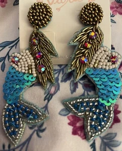 Türkis Pailletten, Rocailles & Strass Meerjungfrau Ohrringe  - Bild 1 von 3