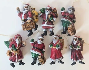 Vtg Lot of 7 Old World Santa Claus Christmas Ornaments Molded Plastic 3" - Picture 1 of 3