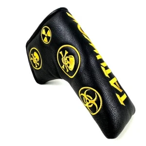 Gold Circle Skull Bones Blade Golf Putter Club Headcover Magnet Closure Cover - Picture 1 of 4
