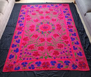 Suzani Embroidered Tapestry 90 x 60 Handmade Wall Hanging Bedspread Throw Boho - Picture 1 of 11