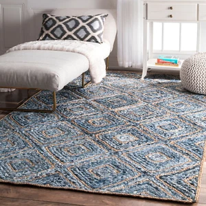 Boho 2x3 Foot Indian Braided Rug for home decor 100% Cotton Denim Jute Door Mat - Picture 1 of 5