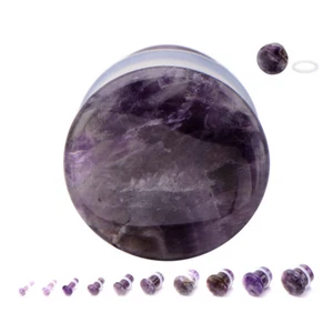 Paar Amethyst Halbedelstein Single Flare gewölbte Stecker mit klaren O Ringen - Bild 1 von 2