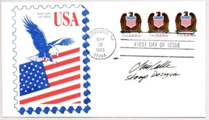 #2604 EAGLE & SHIELD COIL STAMP DESIGNER CHRIS CALLE SIGNED FDC - Picture 1 of 1