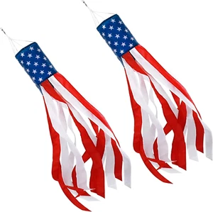 4Th of July Decor,Set of 2 American Flag Windsock 60 Inch,Yard/Garden Clearance - Picture 1 of 12