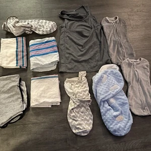 Lot Of 10 Baby Swaddles, Blankets, Mama Roo Carrier Shirt - Picture 1 of 4