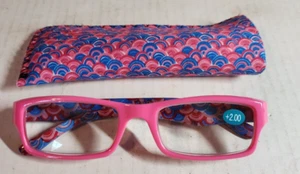 Fashion Reading Glasses Pink & Blue Frames +2.00 PD +/- 2mm with case - Bild 1 von 3